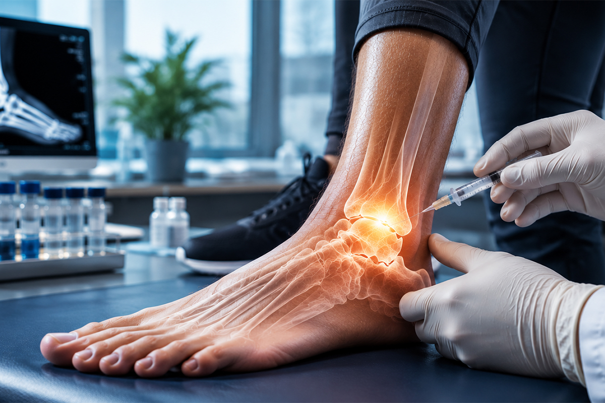 العلاج بالخلايا الجذعية لإصابات الكاحل باستخدام تقنيات الطب التجديدي.