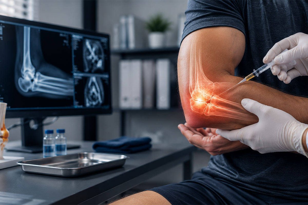 العلاج بالخلايا الجذعية لإصابات الكوع باستخدام تقنيات الطب التجديدي.